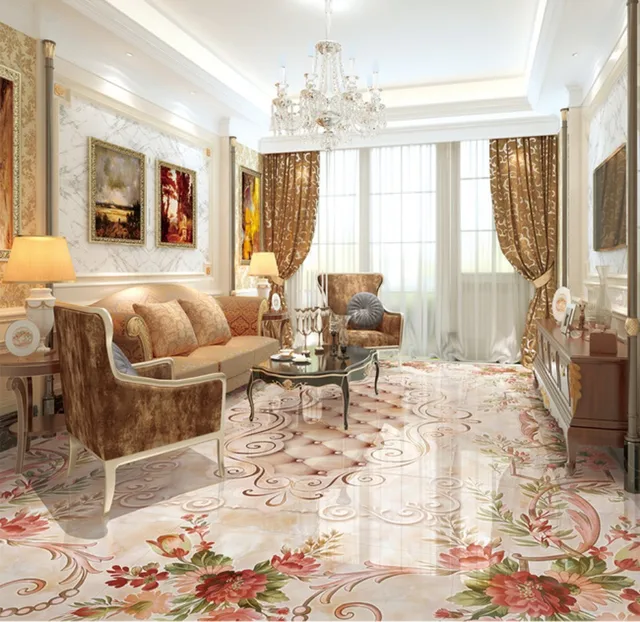 Pink Marble Floors European Stone Pattern Parquet Floor Tile Carpet Pattern 3D Floor Painting Wallpaper