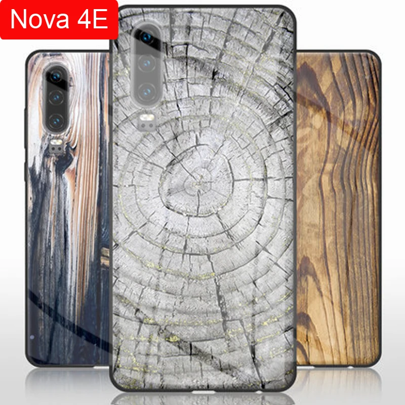 Чехол Nova4E 4 e из закаленного стекла с деревянным камнем и рисунком для телефона huawei Nova 4E 4e Защитный чехол противоударный