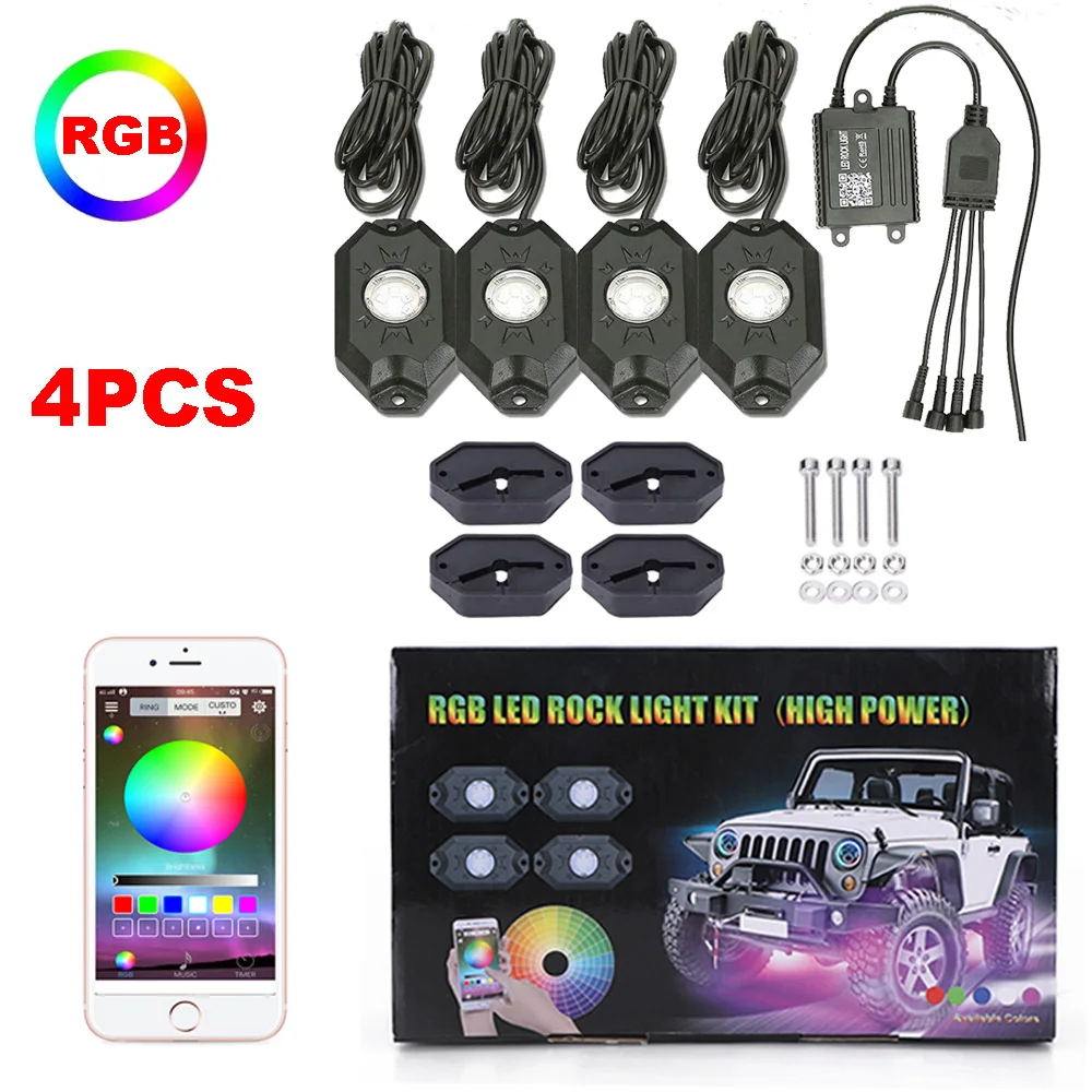 

Светодиодные неоновые огни RGB 4 Pod для грузовиков, квадроциклов, автомобилей, джипов