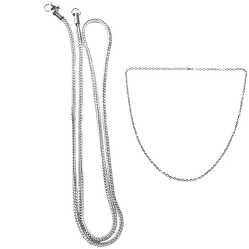 

2pcs Jewelry Necklace Stainless Steel Necklace Silver Color - Width 4mm Length 80cm & Width 3.2 mm Length 70 cm