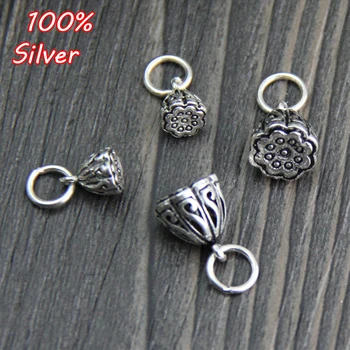 

Retro 925 Sterling Silver Color Charms Handcraft Carved Lotus Pendant DIY Women Jewelry Small Accessories For Birthday Gift