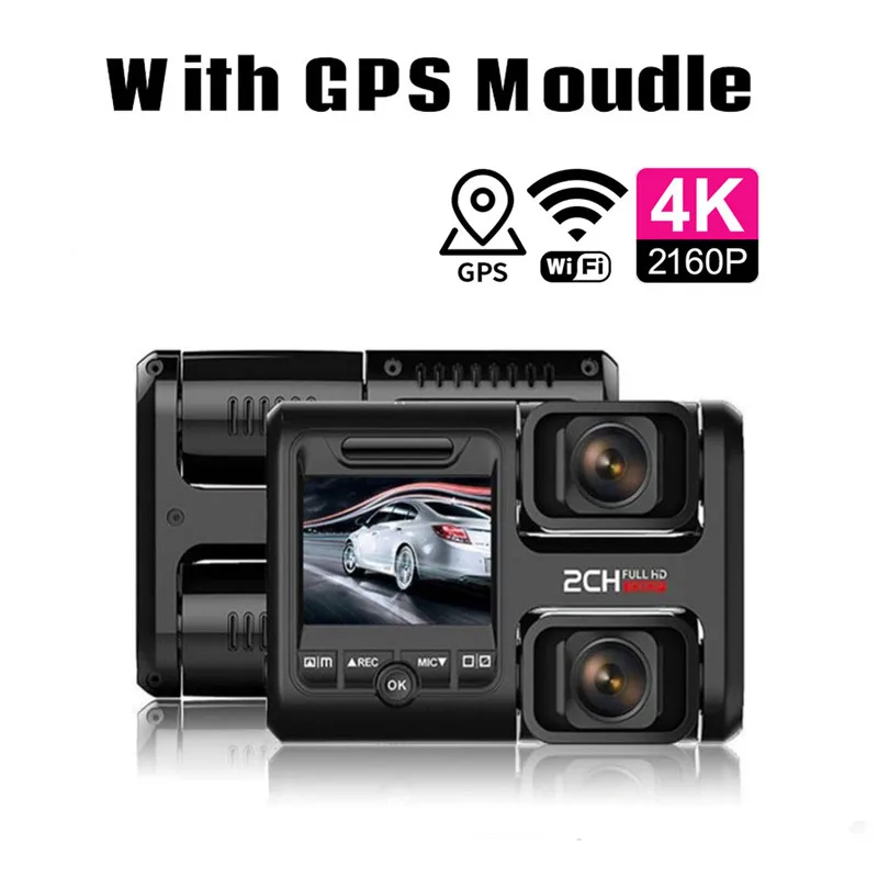 Wi-Fi gps Автомобильный видеорегистратор камера видео рекордер 4K 2160P Novatek 96663 sony IMX323 сенсор двойной объектив ночного видения видеорегистратор - Название цвета: With GPS