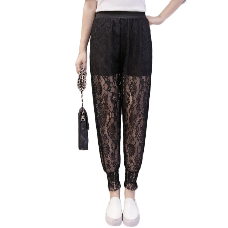Женские шаровары кружевные брюки с эластичной талией облегающие панталоны