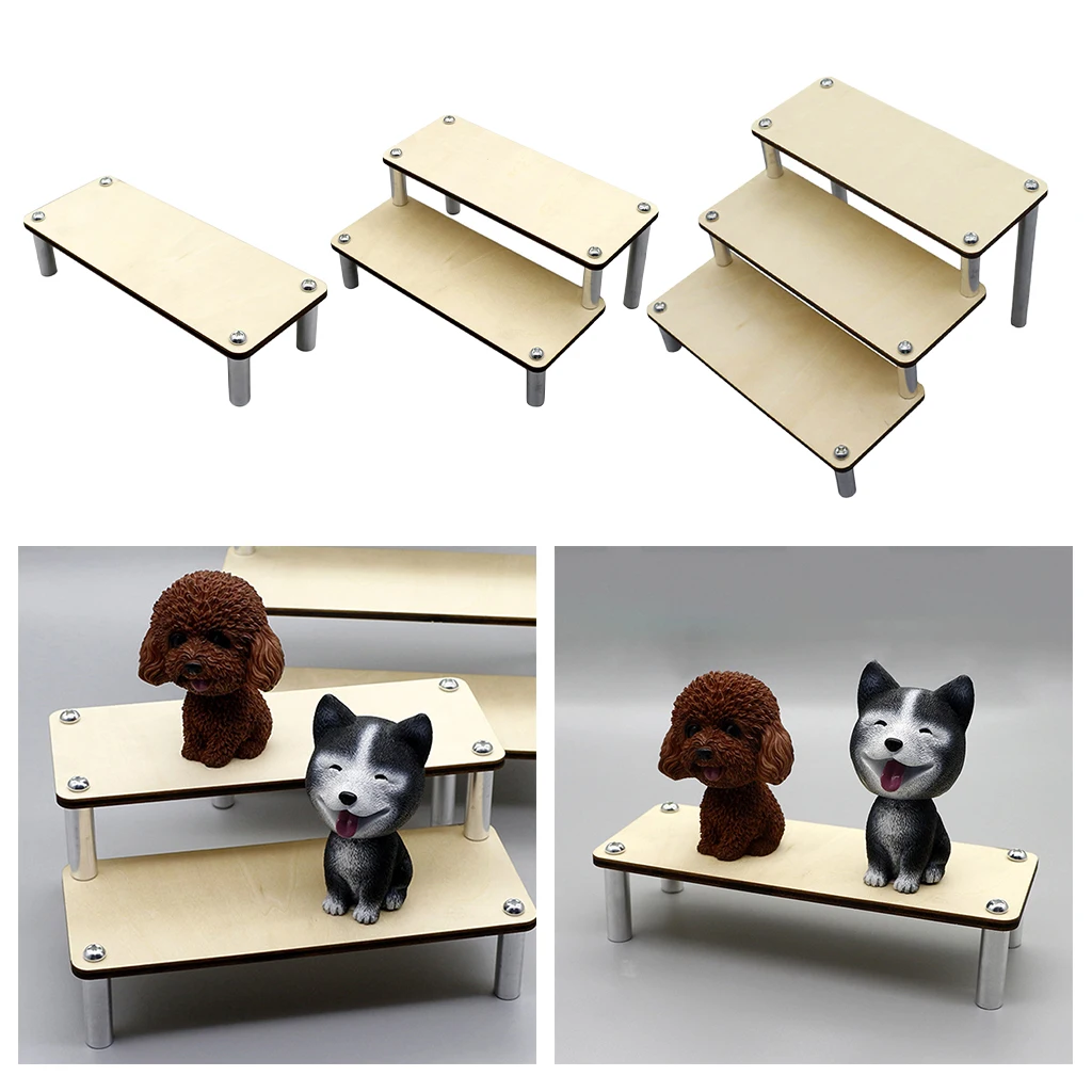Wood Display Rack Doll Action Figure Stand Holder Step Collections Cupcake Shelf