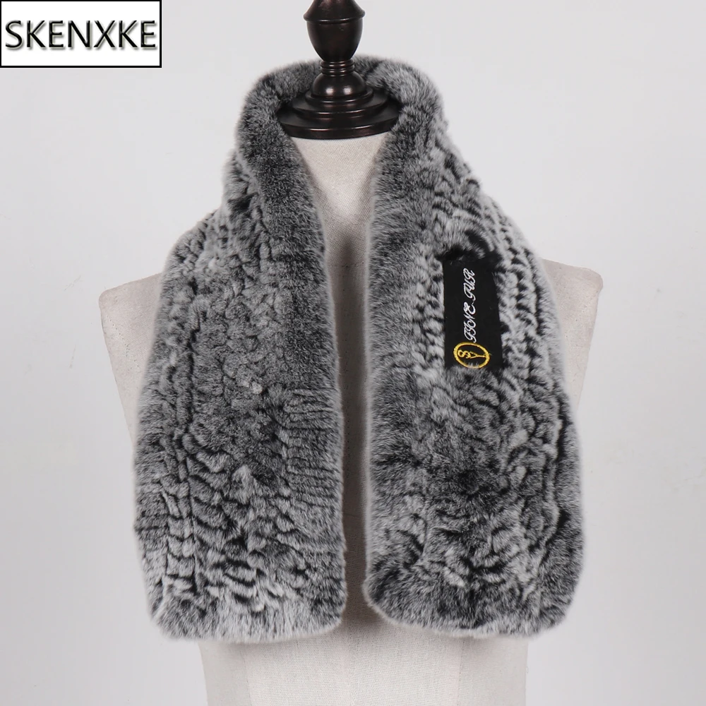 

New Arrival Winter Women Hand Knit Rex Rabbit Fur Scarf Natural Soft Rex Rabbit Fur Muffler Lady Warm 100% Genuine Fur Scarves