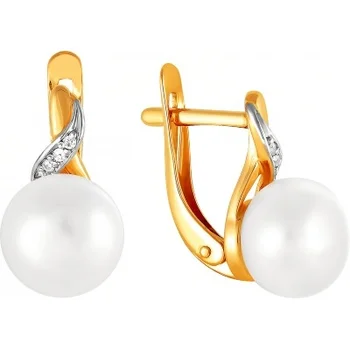 

Примаэксклюзив earrings with pearls and cubic zirconia in red gold