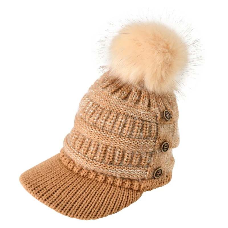 Помпон кнопки для меха одноцветная шапка Gorros женская вязаная зимняя теплая Дамская уличная Толстая вязаная теплая шапка козырьки - Цвет: B