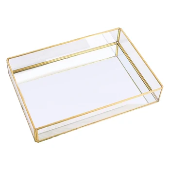 

Gold Tray Mirror, Rectangle Mirror Tray Can Hold Perfume, Jewelry, Cosmetics, Makeup, Magazine and More,Decorative Tray for Vani