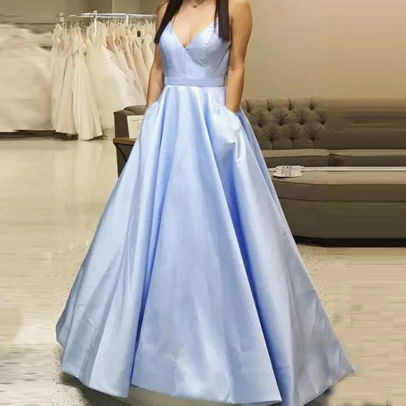 

CPD002 A Line V-Neck Satin Prom Dress Lace up Evening Dress Sexy Open Back Evening Party Dress Custom made