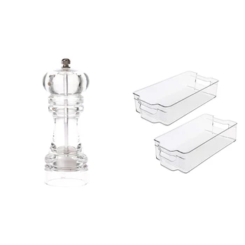 

1 Pcs Acrylic Manual Pepper Grinder Salt Spices Mill Shaker & 2 Pcs Stackable Plastic Storage Bins Organizer