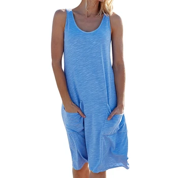 

Women's Summer Round Neck Sleeveless Casual Sleeveless Vest Dress