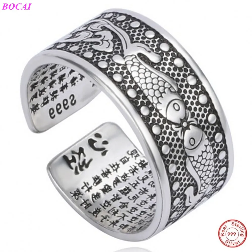 Серебряные кольца BOCAI 999 пробы ювелирные изделия рыба сердце сутра 925 Чистое