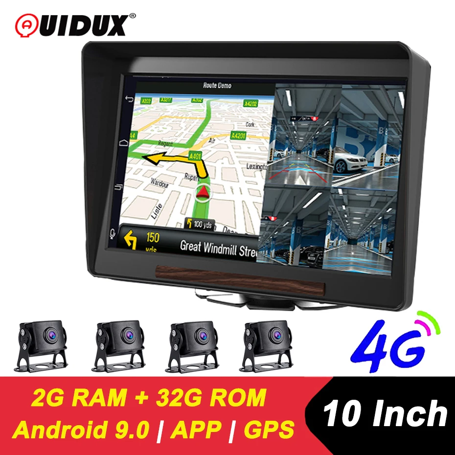 QUIDUX 4G Android 9.0 Truck DVR Monitor WIFI Dash Camera Rearview Cam 4 channel Video Recorder Vehicle 12&quot For Car Bus Parking |