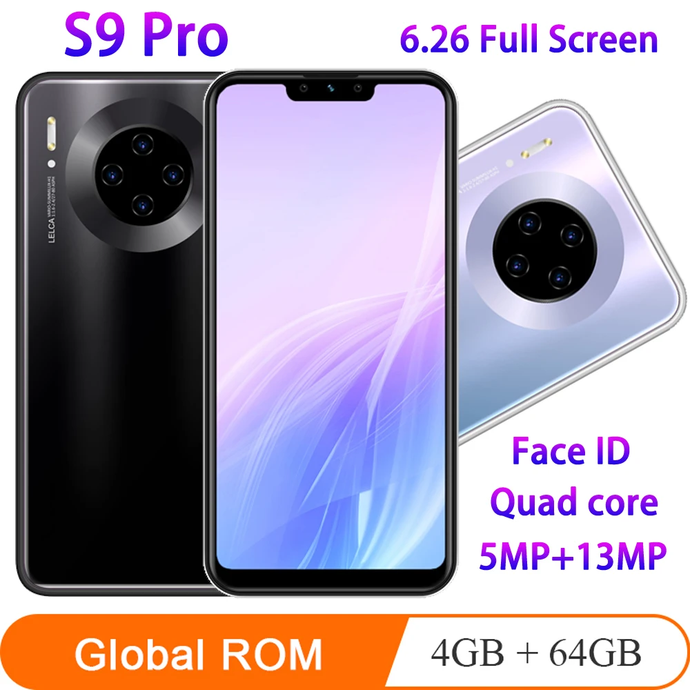 S9 pro 4G RAM 64G ROM 6 26 дюймовый экран celulares 13MP полный Лицо ID MTK6580 Четырехъядерный