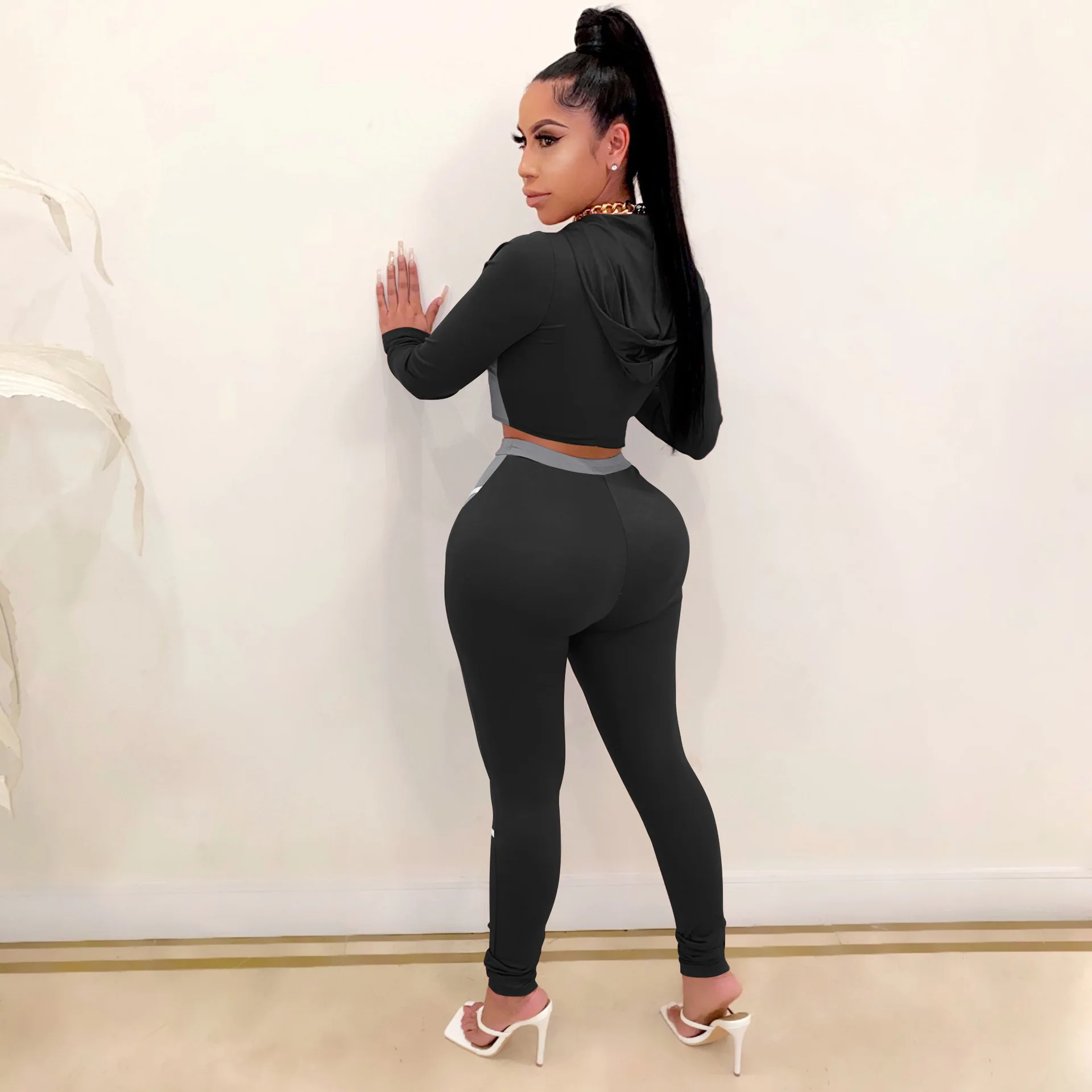 FREE SHIPPING Color Block Caged Tracksuit Set JKP4343