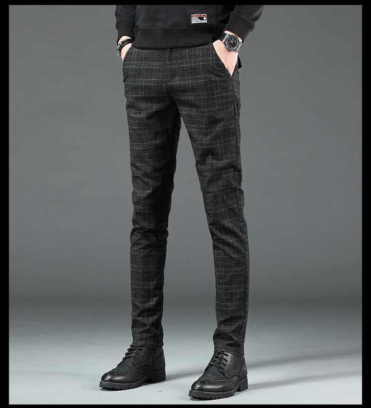 Мужские осенние и зимние новые английские тонкие клетчатые деловые брюки, мужские корейские модные Дикие повседневные брюки
