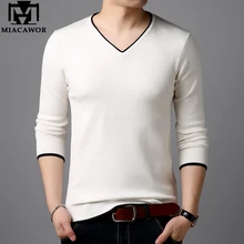 MIACAWOR мужской свитер, однотонный Классический пуловер, мужской вязаный шерстяной свитер с v-образным вырезом, облегающий Мужской Повседневный свитер Y149