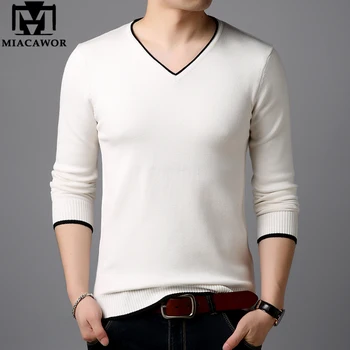 

MIACAWOR Sweater Men Solid Classic Pullover Men V-Neck Knitted Wool Sweaters Slim Fit Pull Homme Casual Sueter Masculino Y149