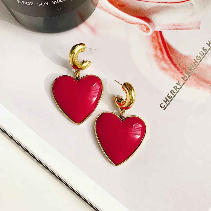 

Fashion New Korean Red Heart Love Statement Earrings Women Hanging Dangle Drop Earing Modern Jewelry Femme Jewelry Party