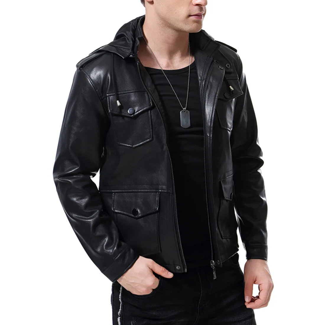 leather bomber jacket 2021 autumn new men's motorcycle hooded leather jacket /leather coat leisure high quality handsome imitation leather  Tops 5XL men's genuine leather bomber jackets