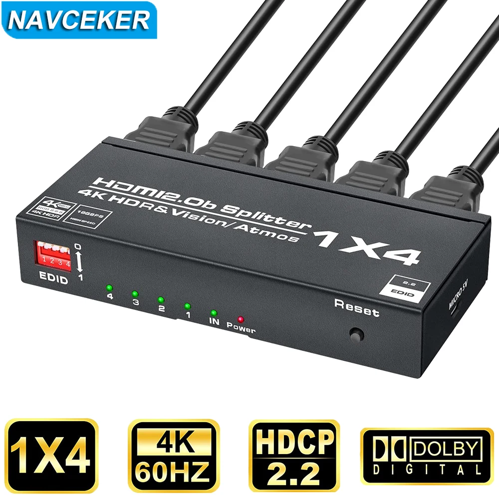 Splitter Switch Navceker 1X2 Compatibile Hdmi 4K 60Hz 1 In 2 Out 4 Out Per Doppio Monitor 1080P 3D 1X4 Splitter Hdmi Per Ps4 Pro