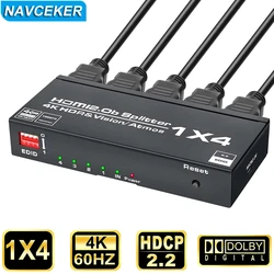 Navceker-Divisor de interruptor compatible con HDMI, 1x2, 4k, 60Hz, 1 en 2, 4 salidas, para monitores duales, 1080P, 3D, 1x4, divisor HDMI para PS4 pro