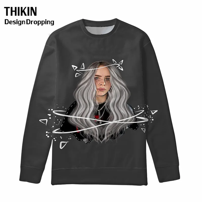 Женский/мужской пуловер с принтом Billie Eilish, модная Толстовка в стиле хип-хоп, певица, Harajuku, спортивный пуловер для подростков, крутая Одежда для девочек, Топ - Цвет: as picture