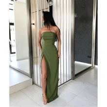 Цена вечернее платье без бретелек длинное выпускное платье спереди с разрезом на тонких бретелях Формальное вечернее платье для женщин