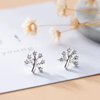 

925 Sterling Silver Crystal Tree Stud Earrings For Women Wedding Female pendientes mujer moda eh1272