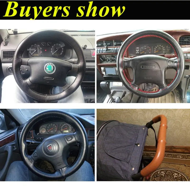 GSPSCN DIY натуральная кожа чехол рулевого колеса автомобиля мягкие Нескользящие воловья коса с иглами нить 36 38 40 см размер