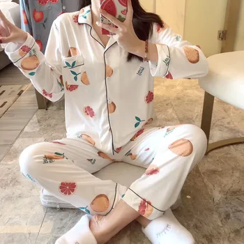 

Long Sleeve Two Pieces Set Women Sleepwear Sexy Nightwear for Women Sleeping Set Womens Pajamas Sets Cartoon Print 2020 Autumn