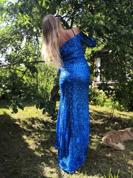 2022 Girls Sexy Boat Neck Off Shoulder Sequined Evening Gowns Side Split Mermaid Dress Long
