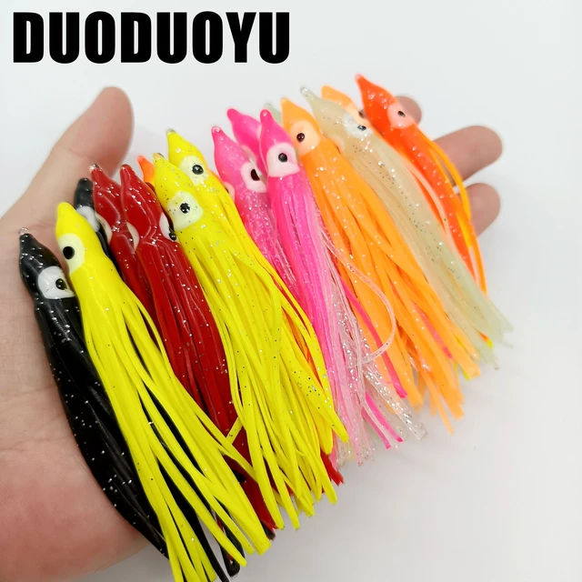 DUODUOYU 50PCS/LOT Squid Skirts Soft Lure 80mm Silicone Bait Octopus Glow  Rubber Artificial Bait Squid Jig Fishing Tackle