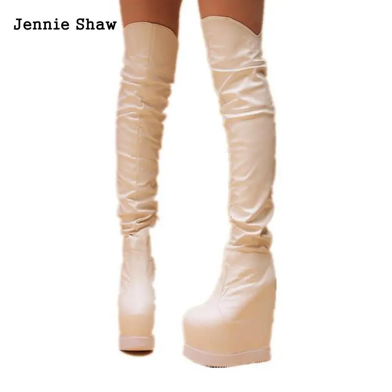 Najtaniej 16cm szpilki buty do kolan na kolanach buty damskie białe czarne buty moda zakolanówki