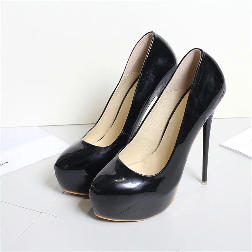 Big Size 35-47 Patent Leather Red Wedding Shoes 2024 Women Round Toe Super High Heels 16cm Pumps Sexy Platform Party Shoes Woman