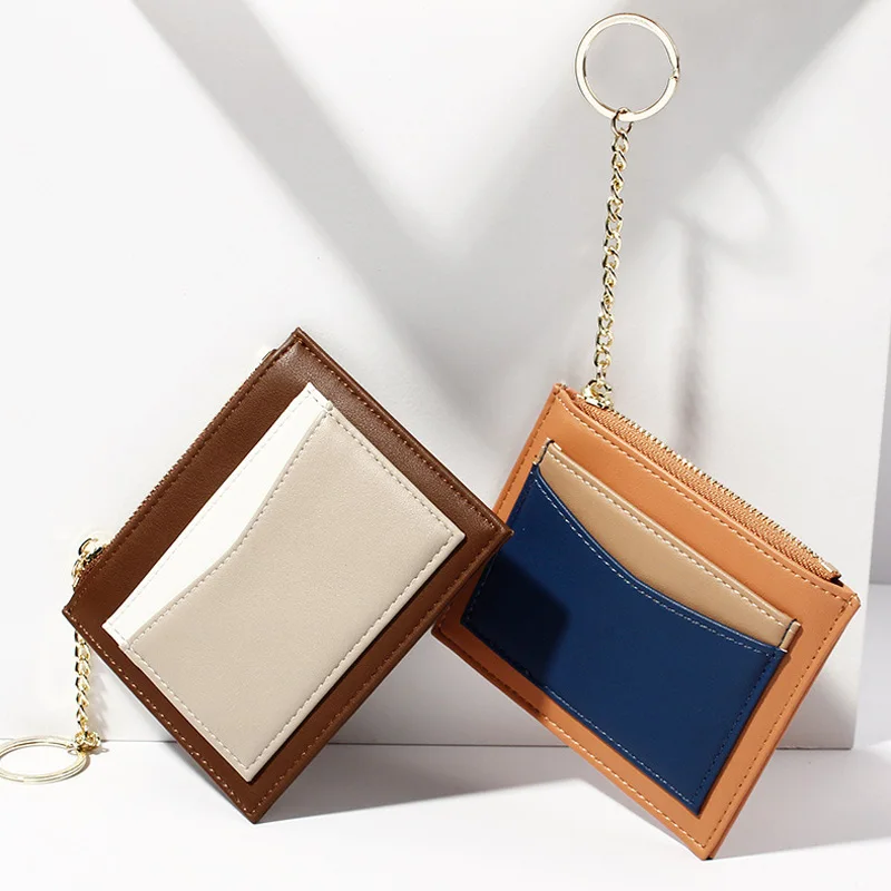 

Small Wallet Slim Leather Card Case Holder Change Purse with Keychain for Women Girls Portefeuille Femme H66