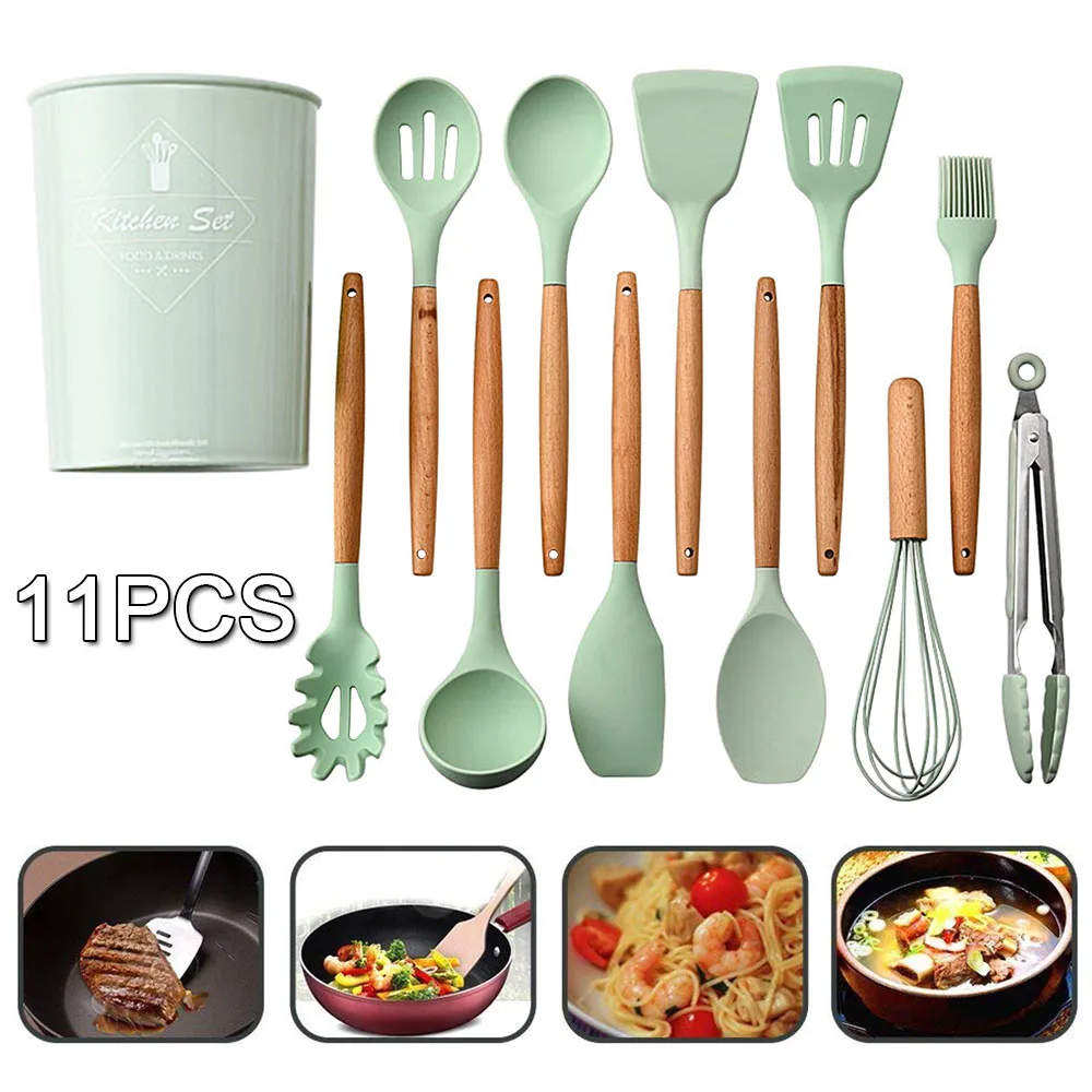 

11pcs Cooking Tools Set Premium Silicone Kitchen Cooking Utensils Set With Storage Box Turner Tongs Spatula Spoon Turner