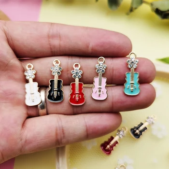 

20pcs Rhinestone Mini Guitar Shaped Enamel Charms Metal Pendants Fit DIY Earring Bracelet Floating Hair Jewelry Accessories Gift