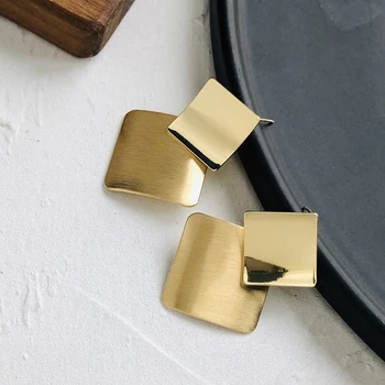 

AENSOA Simple Style Gold Color Double Square Drop Earrings for Women Fashion Metal Geometric Hanging Earring 2020 Female Jewelry