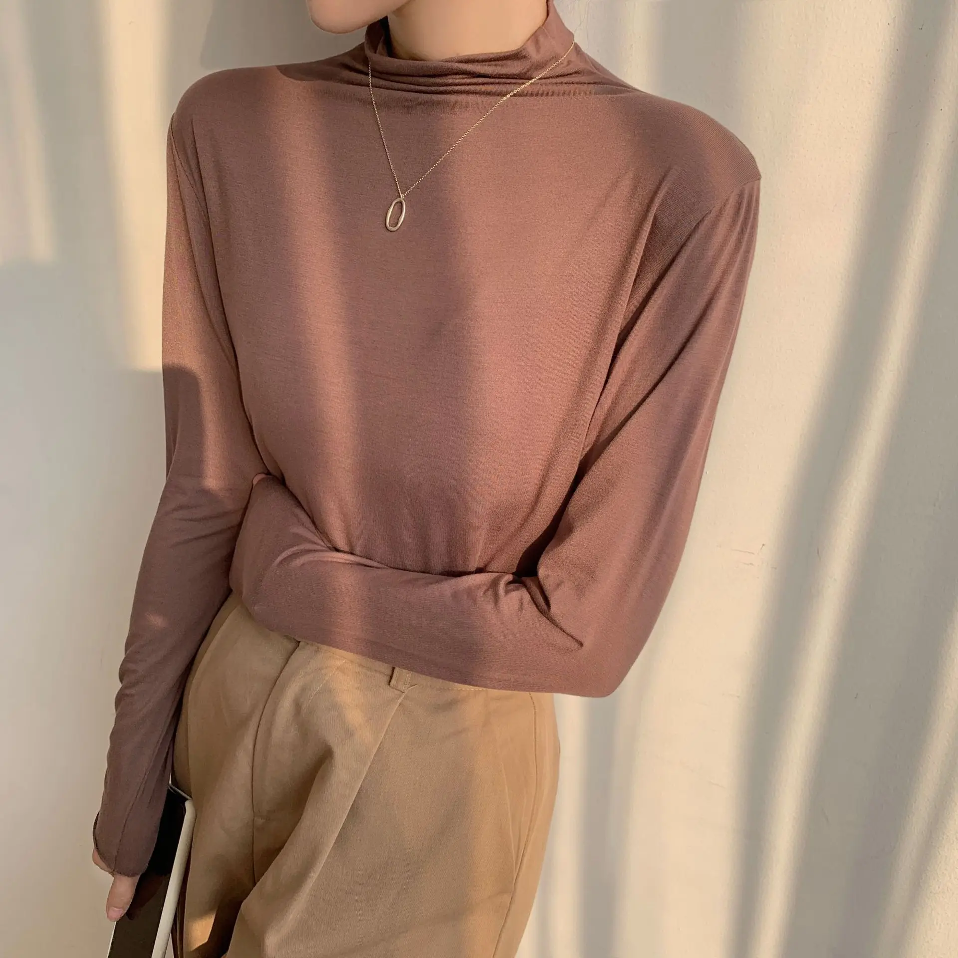 Woman Tshirts Autumn Winter New 2020 Full Stand Korean Fashion Undershirt Soft Comfortable Plus SizeSlimming Sexy Tops Undefined