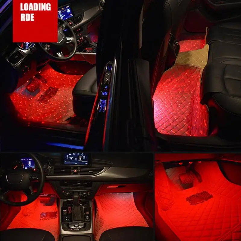 New Car Atmosphere Lamp Foot Full of Stars Two in One Car USB Seven Color Rhythm Lamp LED Decoration Atmosphere Light