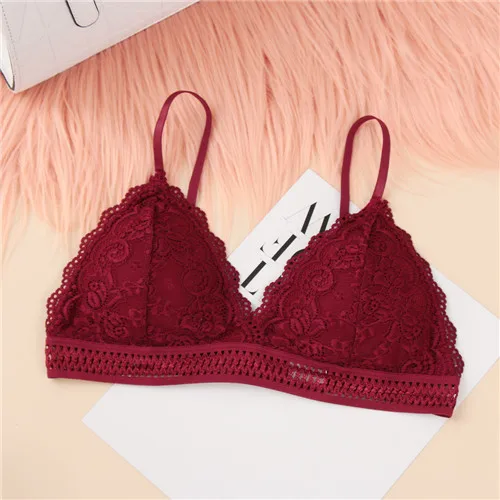 Wine Red EIE, новинка, модный тонкий бюстгальтер во французском стиле, кружевной, беспроводной, треугольная чашка, женское нижнее белье, мягкий бюстгальтер, бесшовное нижнее белье с глубоким v-образным вырезом для девочек - Цвет: Wine Red