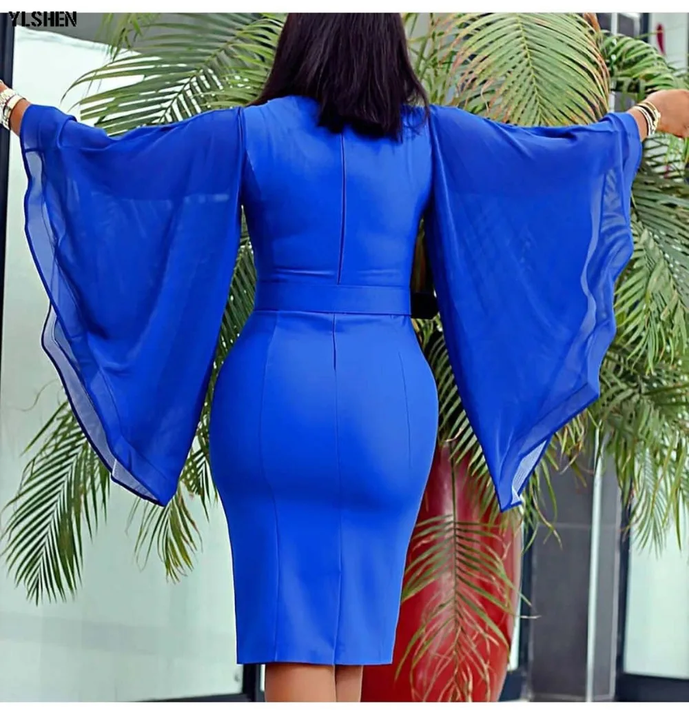African Dresses for Women Dashiki 2019 New African Clothes Bazin Broder Riche Sexy Slim Ruffle Sleeve Robe Bodycon Africa Dress 08