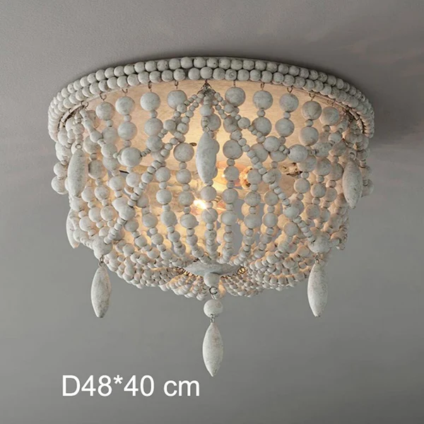 French Country white wood Bead Chandelier dining room bedroom princess Decorative chandelier 3/5 lights hanging light fixture wood chandelier Chandeliers