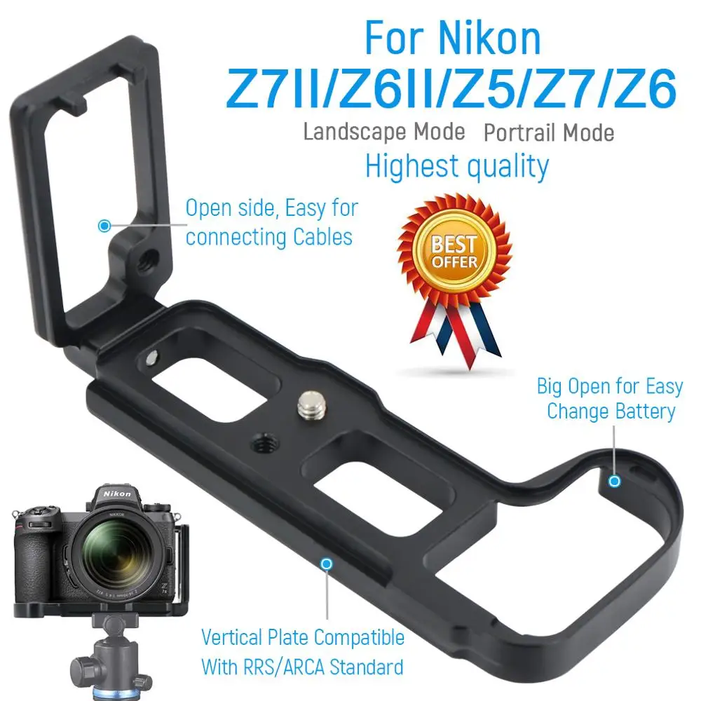 Black Quick Release L Plate Bracket Hand Grip Compatible with Nikon Z7II Z6II Z5