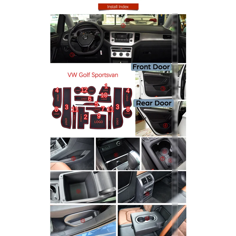 Противоскользящий резиновый слот для ворот коврик для Volkswagen VW Golf SV Sportsvan коврик для двери аксессуары