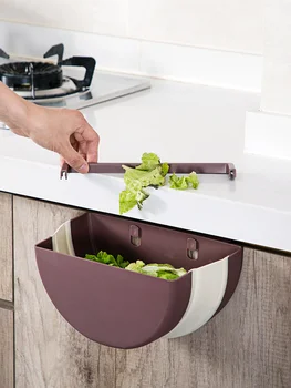 

Kitchen Garbage Can Box Foldable Cabinet Door Wall Hanging Trash Rack Household Toilet Plastic Storage Bucket Standing Round