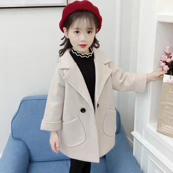 

Girls Coat 2019 Autumn and Winter New Girls In The Long Section of Solid Color Woolen Coat