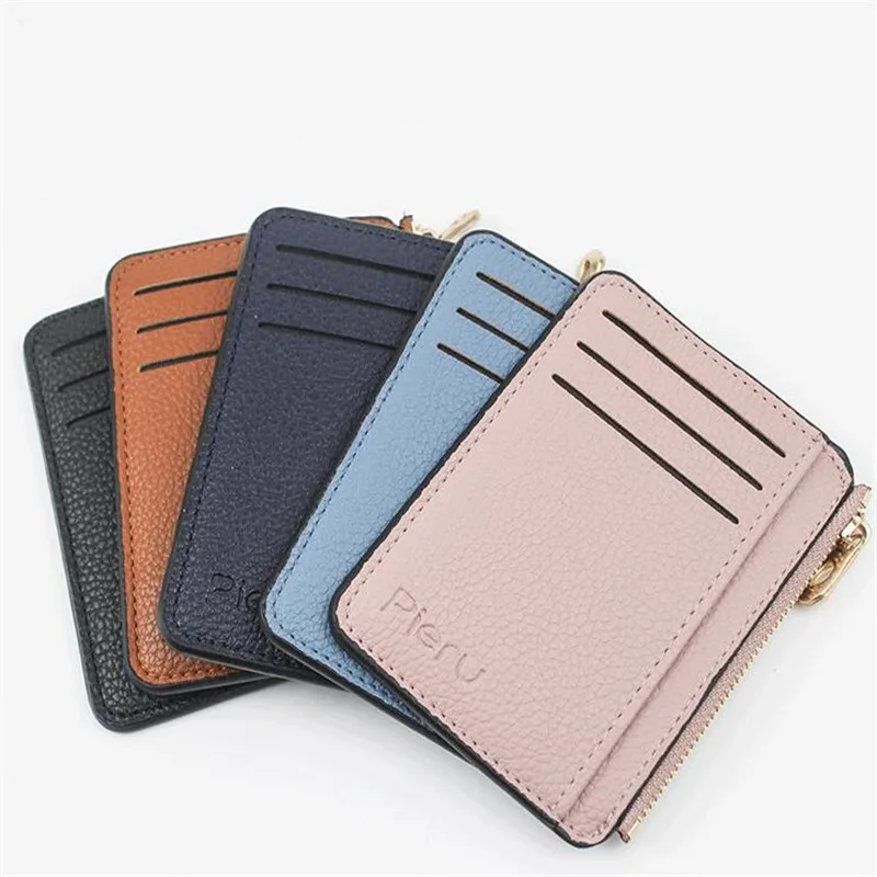 Portafoglio sottile portamonete in pelle PU porta carte da donna in pelle con cerniera Unisex porta biglietti da visita porta carte di credito Mini da uomo - immagine 2