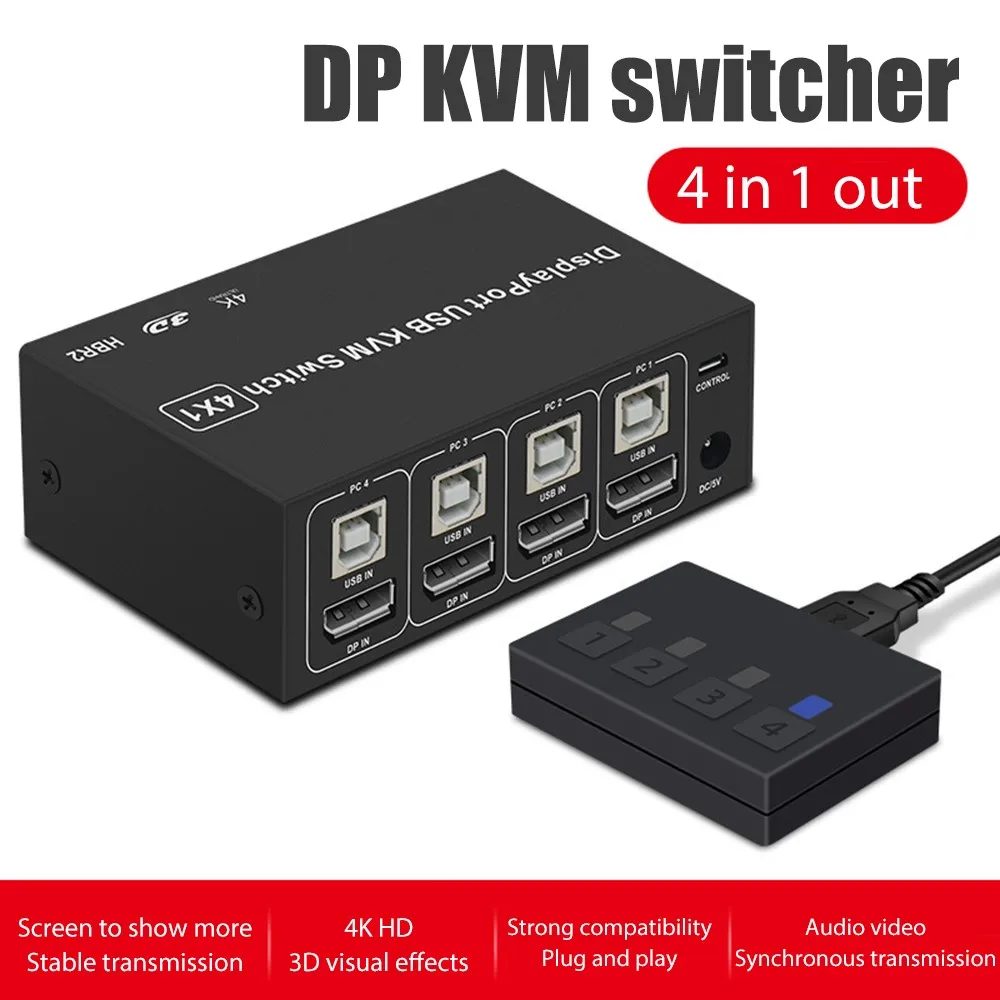 4 порта DP KVM Switch 4K 60 Гц в 1 выход USB Displayport переключатель ПК Share монитор Мышь